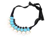 Kaamastra Chunky Charm Crystal Statement Bib Chain Choker - blue